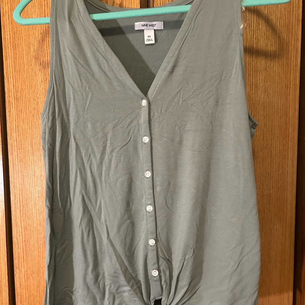 Nine West Green Buttoned Tie Front Blouse